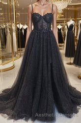 A-Line/Princess Sweetheart Sweep Train Evening Prom Dresses With Leg Slit